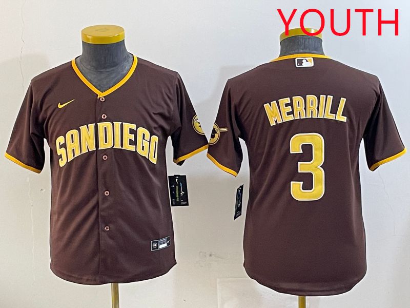 Youth San Diego Padres #3 Merrill Brown Game 2025 Nike MLB Jersey style 1